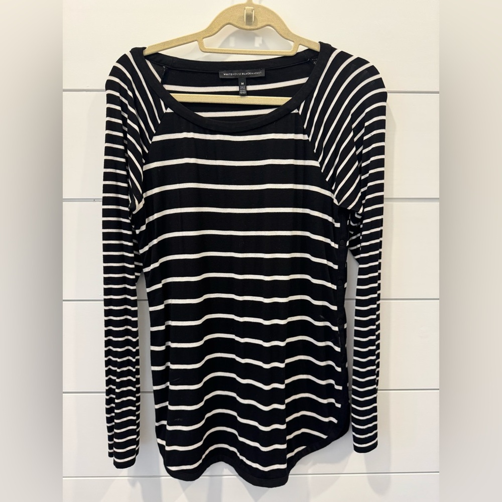 White House Black Market Black and White Striped Long Sleeve Top